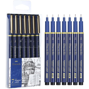 Cienkopisy Kreślarskie Deli Finenolo Zestaw 7 Sztuk Czarne Różne Grubości