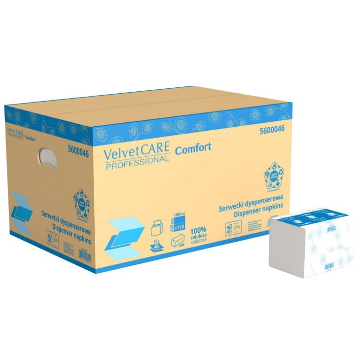 Serwetki celulozowe VELVET, 2-warstwowe, 150 listków, białe VLP-5600046