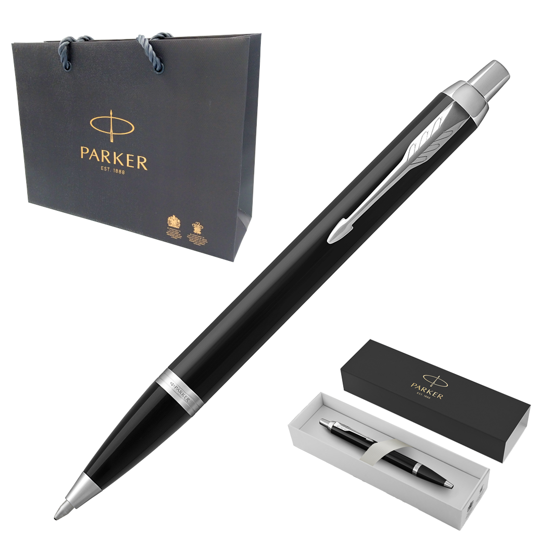 Długopis Automatyczny Parker IM Czarny Wkład Niebieski + Etui + Torebka