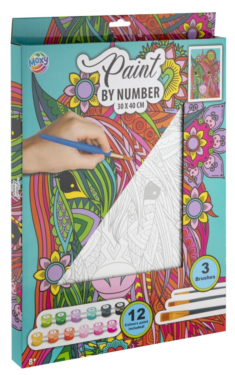 Malowanie Po Numerach +8 Jednorożec Na Płótnie 30x40cm + Farbki + Pędzle
