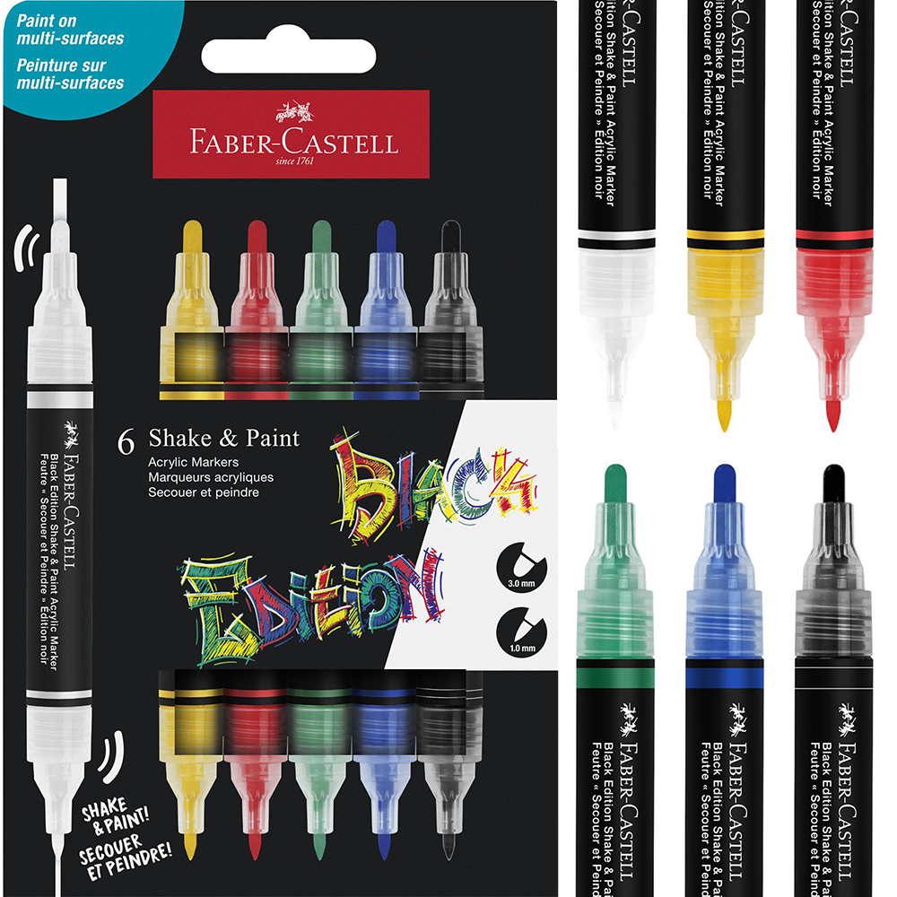 Markery Akrylowe Black Edition Shake&Paint 6 Kolorów Standard Faber-Castell