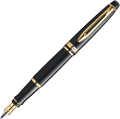 Pióro Wieczne Waterman Expert Szerokie Czarne Pozłacane + Etui + Torebka