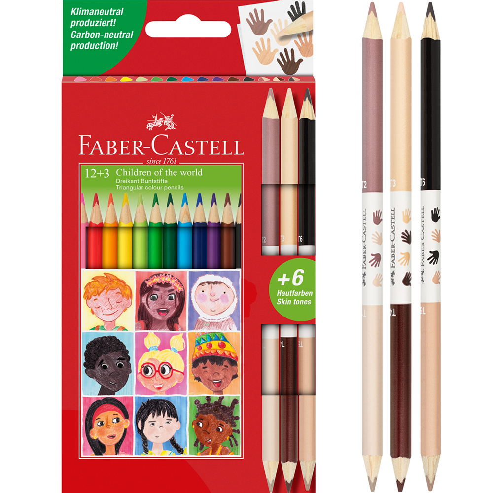 Kredki Trójkątne 12 Kolorów + 3 Dwustronne Odcienie Skóry Faber-Castell