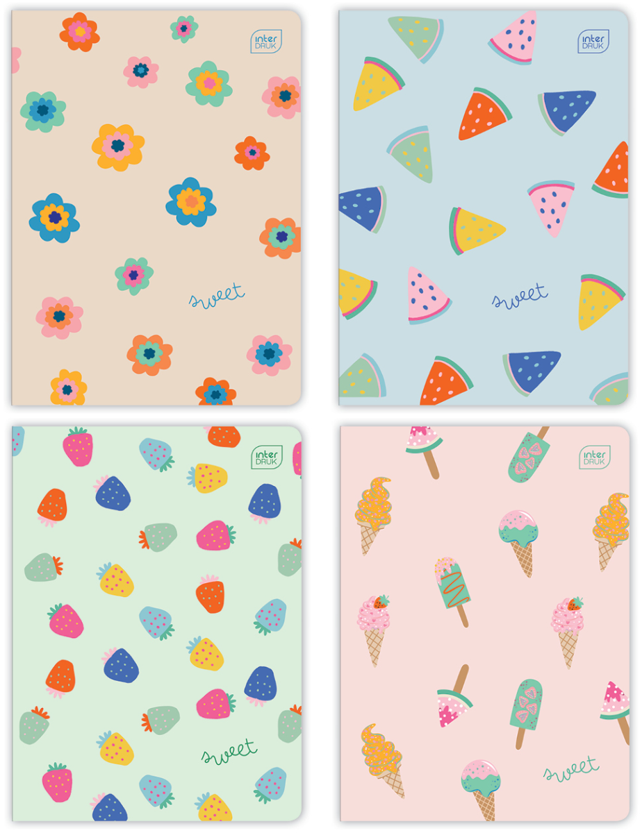Zeszyt A5/32 Kratka Interdruk Sweet Wakacyjne Letnie Wzory Komplet 10 Sztuk