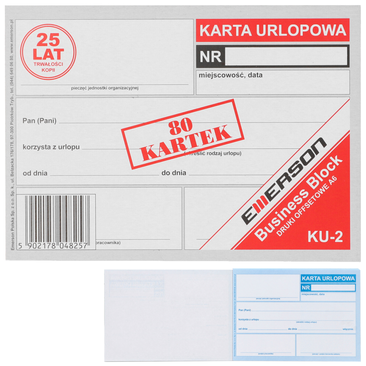 Druk Karta Urlopowa A6 Emerson 80 Arkuszy