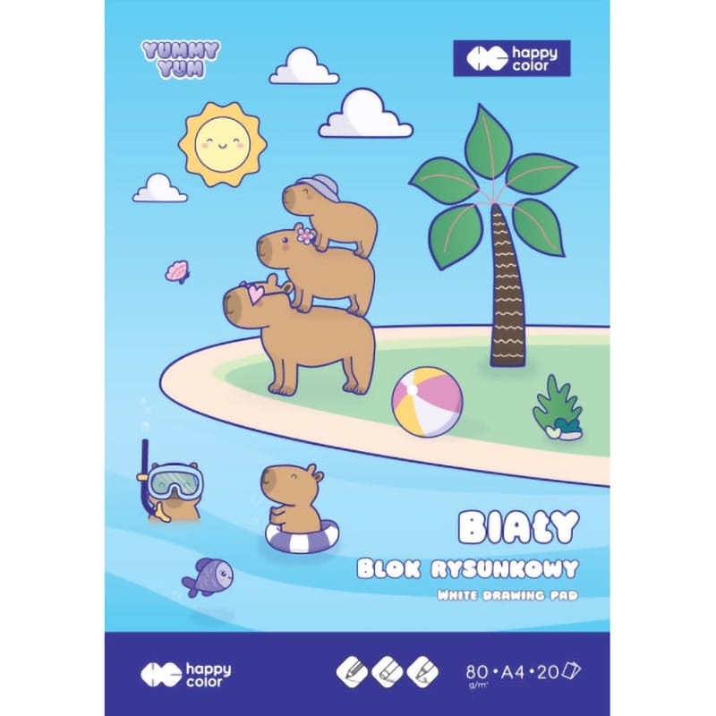 Blok Rysunkowy Biały A4 20 Arkuszy Kapibara Yummy Yum 80g Happy Color