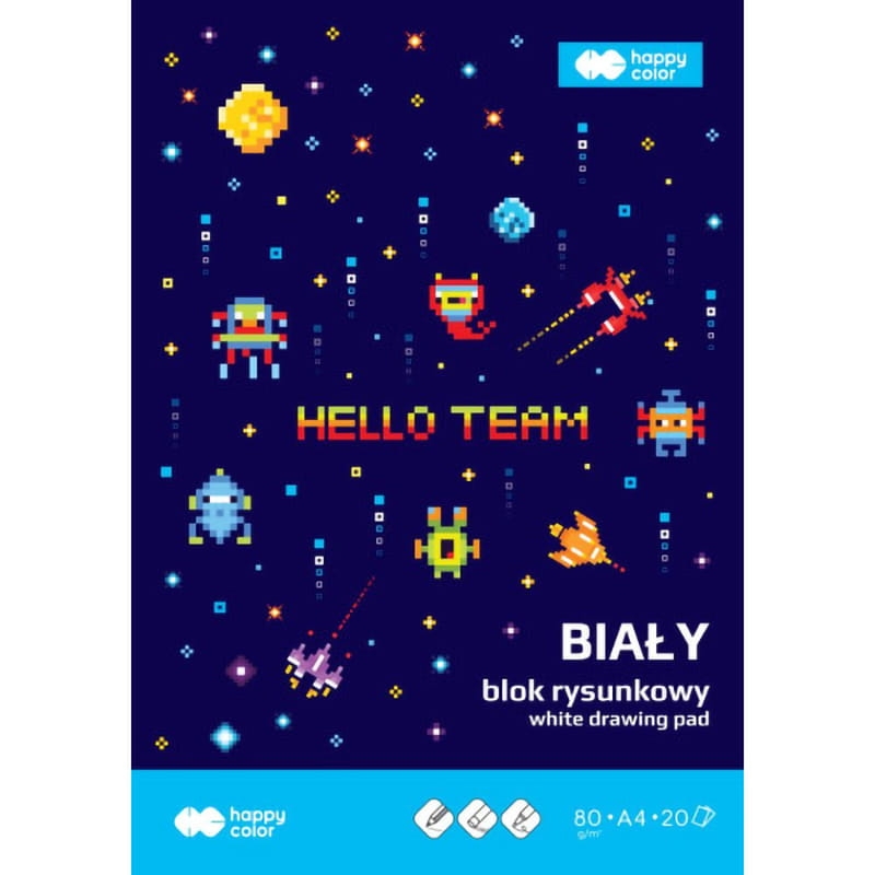 Blok Rysunkowy Biały A4 20 Arkuszy Biały Pixi Planet 80g Happy Color