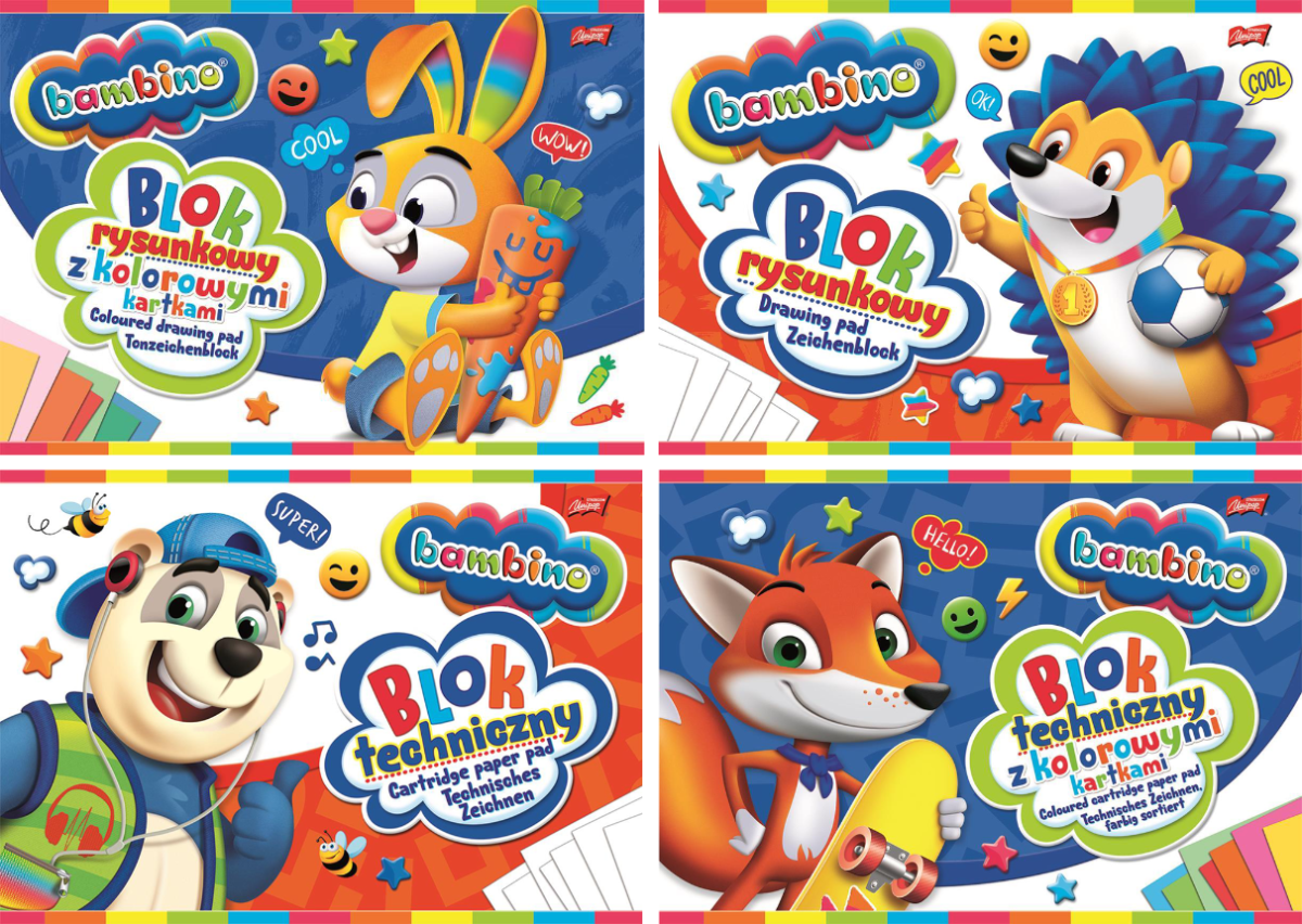 Zestaw Bloków Technicznych + Rysunkowych A4 Bambino 4 Sztuki Komplet