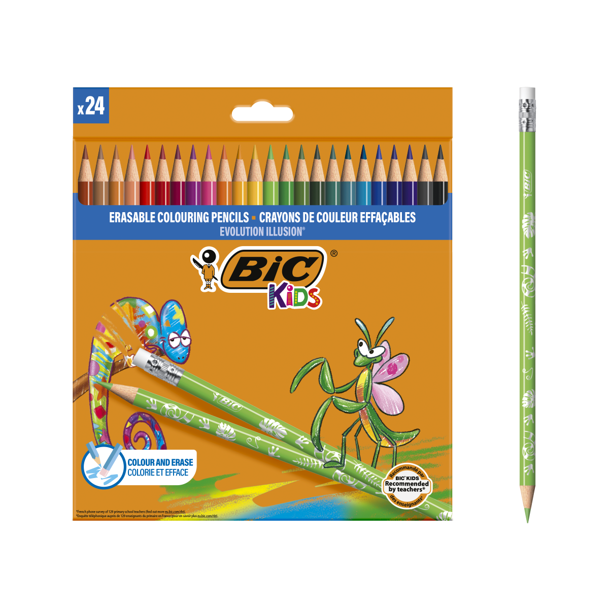 Kredki Ołówkowe BIC Kids Eco Illusion 24 Kolory z Gumką