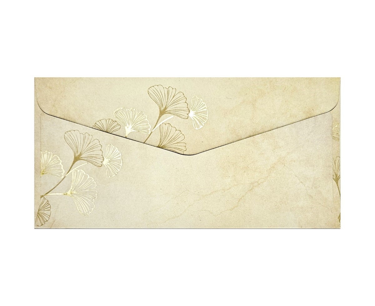 Koperta Ozdobna DL Ginkgo Złote Zdobienie 10 Sztuk Galeria Papieru