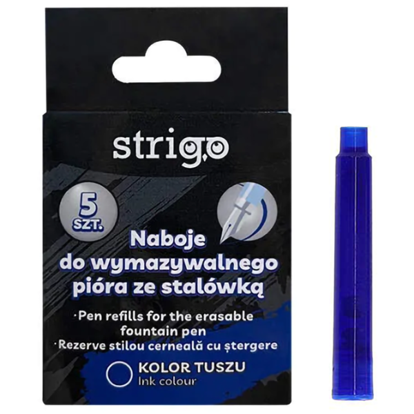 Naboje Do Pióra Wiecznego Wymazywalnego Strigo Niebieskie 5 Sztuk W Opakowaniu