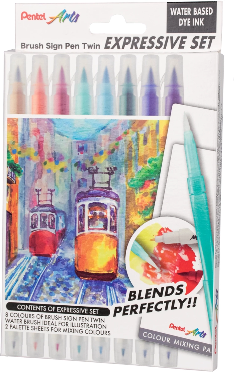 Pisaki Pędzelkowe Brushe Pentel Landscape 9 sztuk + Pędzelek SESW30C-ST8LSPL