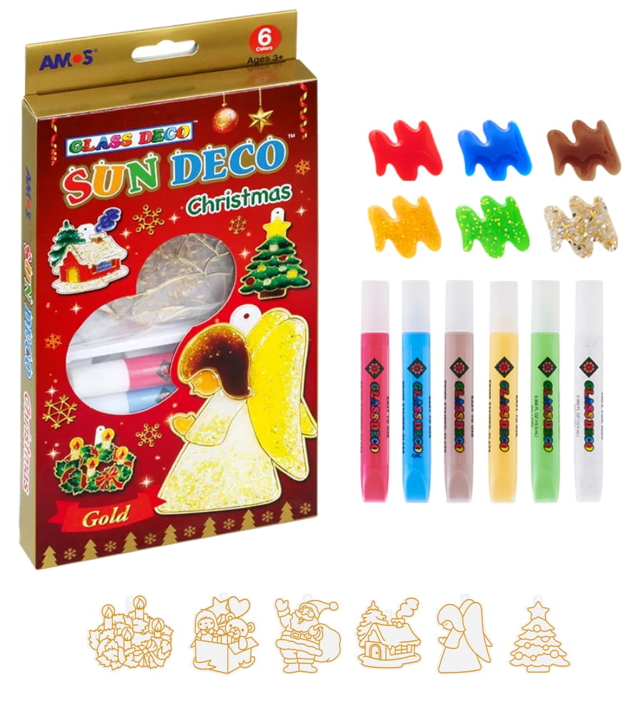 Farby witrażowe AMOS 6 kolorów + witraże Christmas Świąteczne Ozdoby