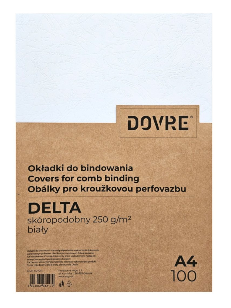 Okładka Do Bindowania Skóropodobna A4 Delta 100 sztuk Biały Argo Dovre