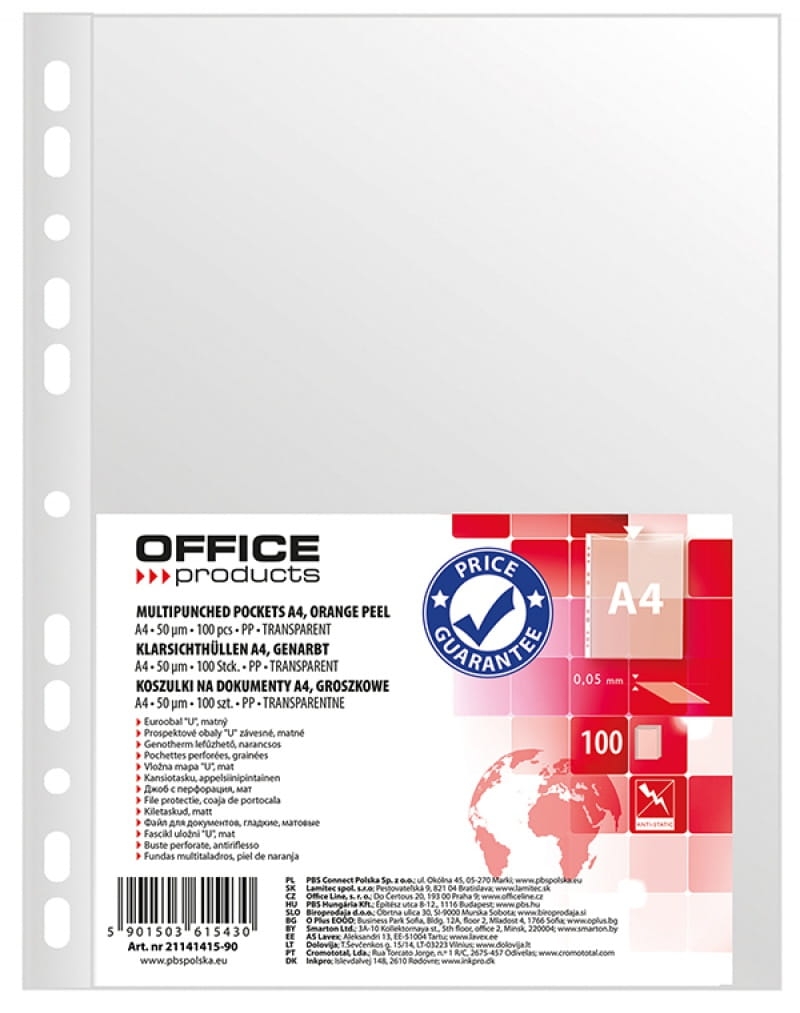 Koszulki Groszkowowe Do Segregatora A4 Office Products 100 Sztuk 50u