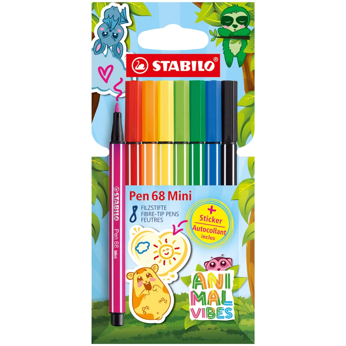 Flamastry STABILO Pen 68 Mini Animal vibes 8 Różnych Kolorów Etui Kartonowe
