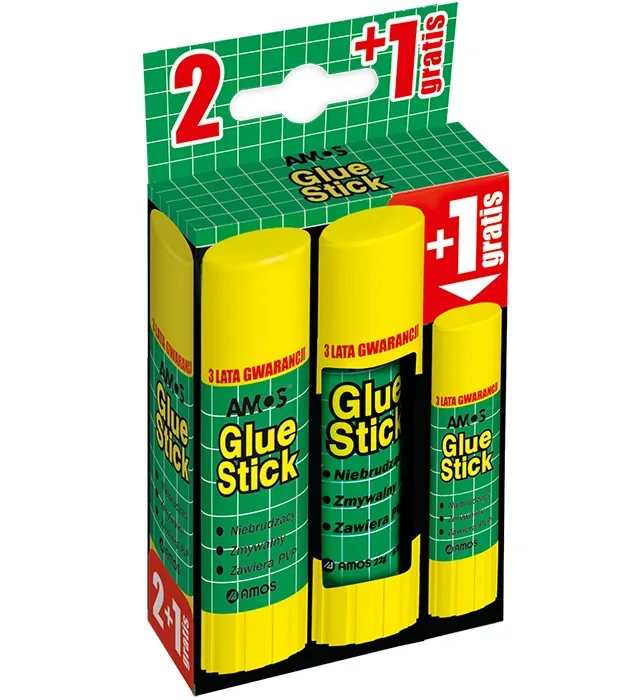 Klej W Sztyfcie Biurowy Szkolny Amos 3 Sztuki Zestaw 2x22g + 1x8g