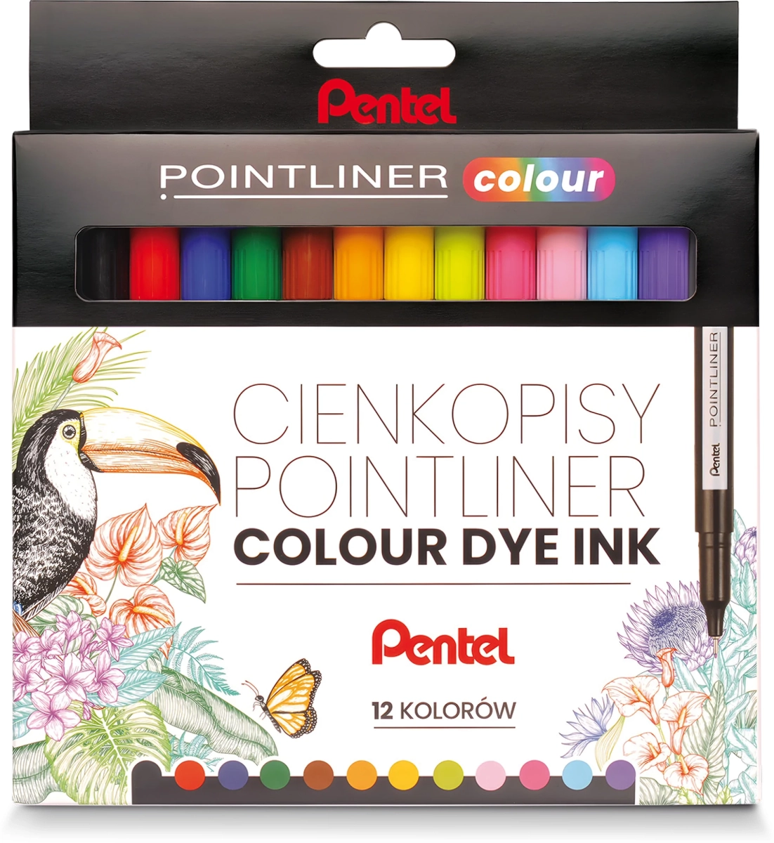 Zestaw Cienkopisów Kreślarskich Pentel Pointliner 0,4 mm 12 Różnych Kolorów