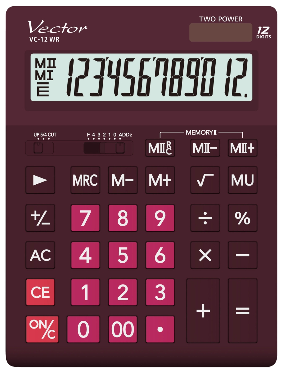 Kalkulator Vector VC-12 WR Bordowy 12 Pozycyjny 155x209x34,7mm