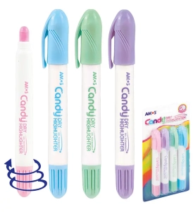 Zakreślacz W Sztyfcie AMOS 4 Różne Kolory Pastelowe Blister Grafit Żelowy