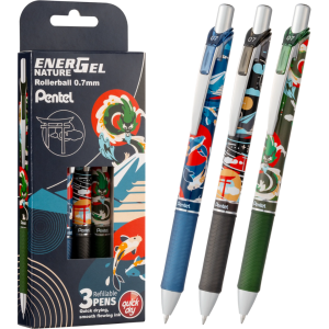 Pióro Kulkowe Pentel Energel 0,7mm Nature Dark 3 Sztuki Niebieski Tusz
