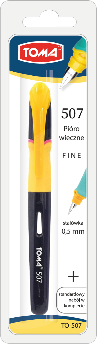 Pióro Wieczne Rubber Grip TO-507 Toma Żółto Czarny Grubość Linii 0,5mm