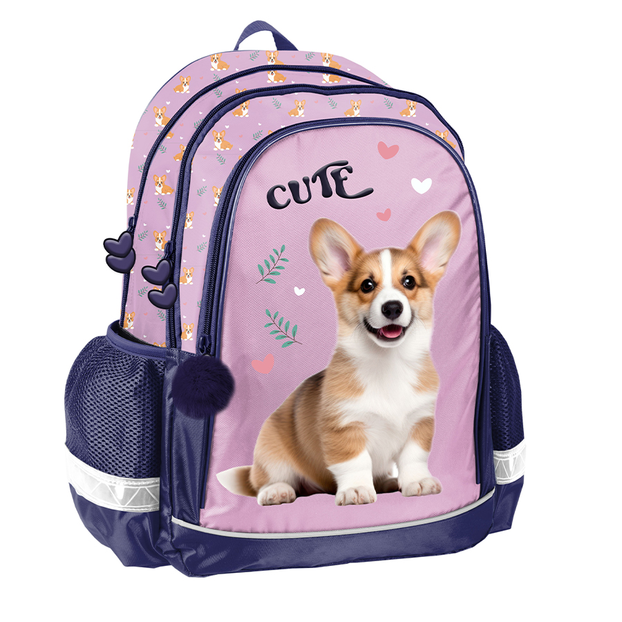 Plecak Szkolny 2 Komory Tornister Pojemny Paso Różowy Cute Corgi Piesek