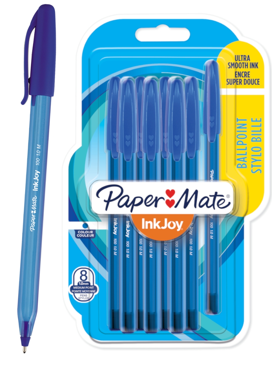 Długopis Z Zatyczką Paper-Mate INKJOY 100 M CAP Niebieskie 8 Sztuk na Blistrze