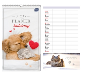 Kalendarz Ścienny 2027 Planner Rodzinny 25x43 cm "Zwierzaki" Interdruk