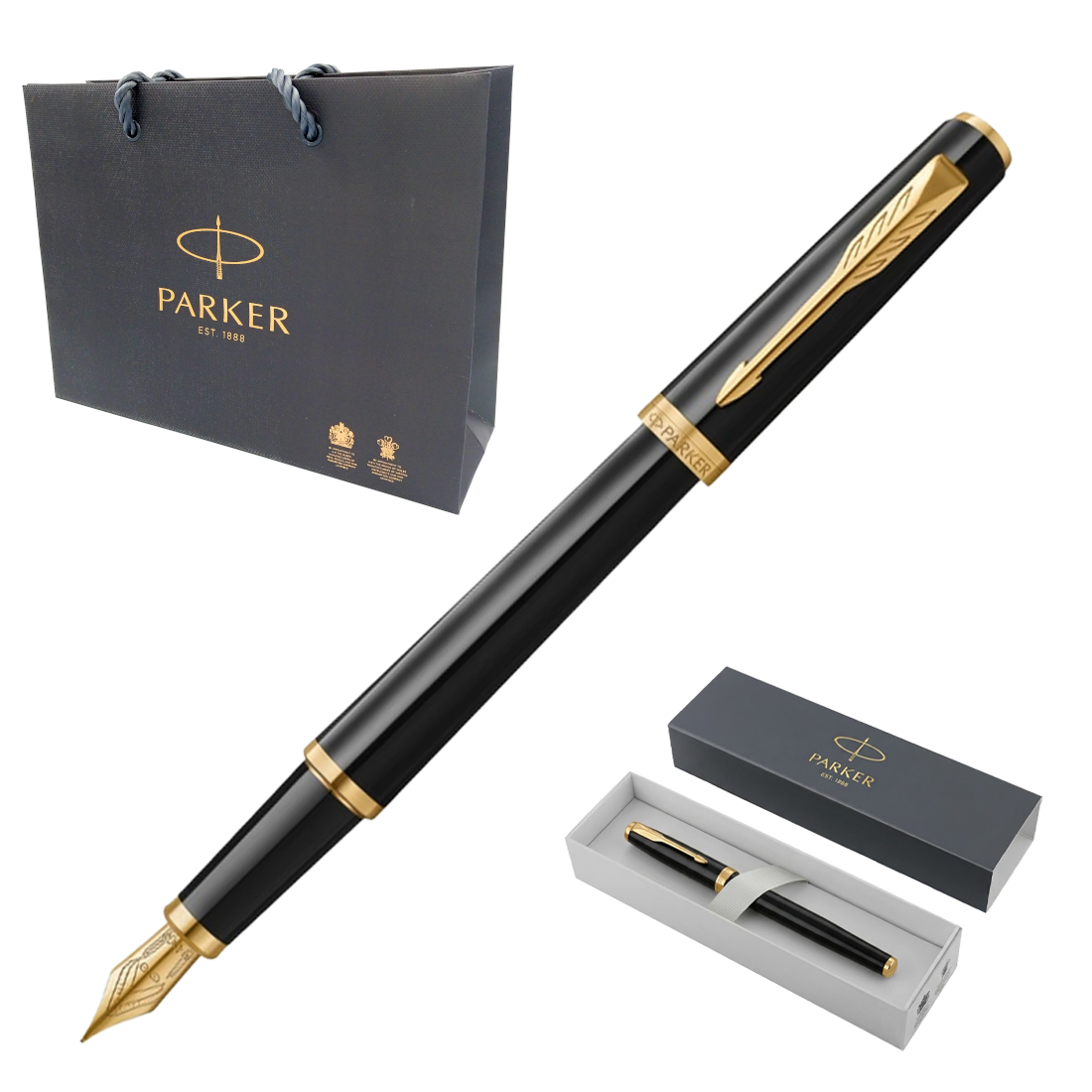 Pióro Wieczne Parker Meridian Czarne Stalówka F Pozłacana + Etui + Torebka