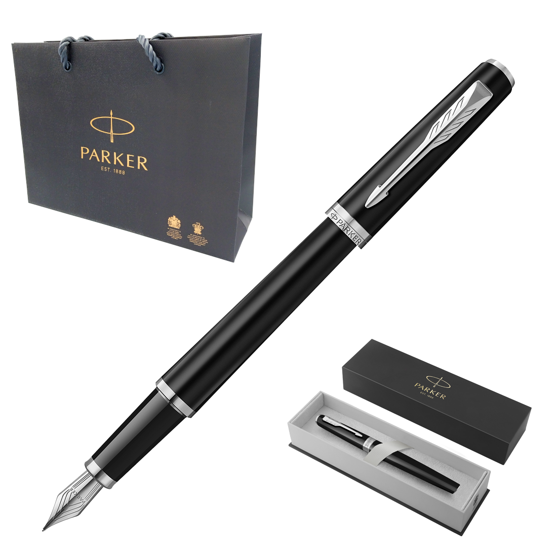 Pióro Wieczne Parker Meridian Czarne Matowe Stalówka F + Etui + Torebka