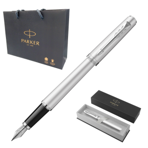 Pióro Wieczne Parker Meridian Chromowane Stalówka F + Etui + Torebka