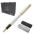 Pióro Wieczne Parker Meridian Chromowane F Pozłacane + Etui + Torebka