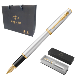 Pióro Wieczne Parker Meridian Chromowane F Pozłacane + Etui + Torebka